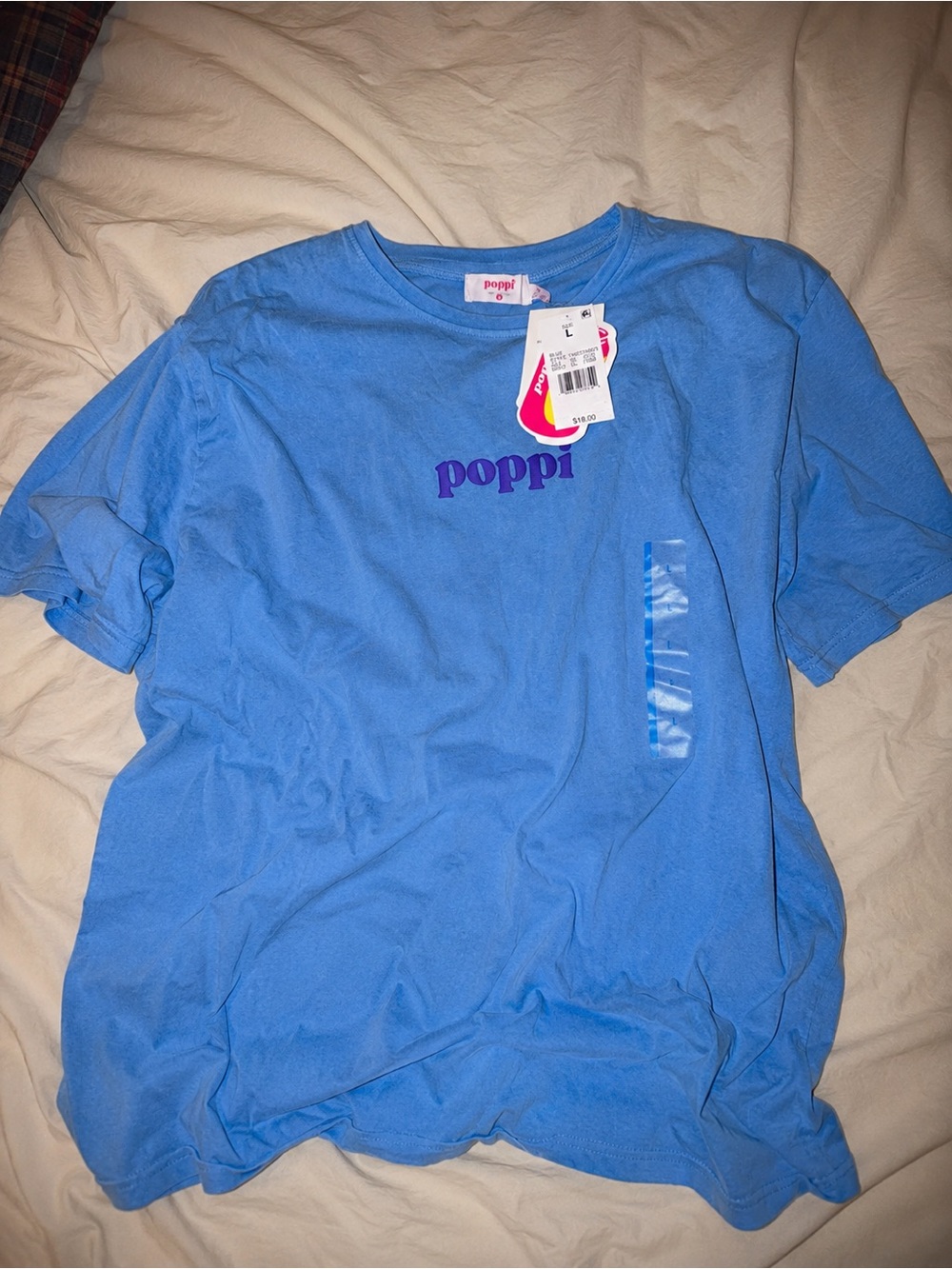poppi Blue Graphic Tee - Short Sleeve Women’s Top Sz L